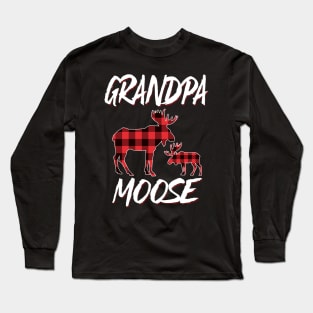 Red Plaid Grandpa Moose Matching Family Pajama Christmas Gift Long Sleeve T-Shirt